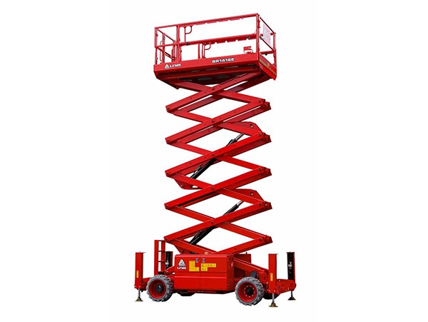 plateforme ciseaux tout-terrain, LGMG, hauteur de travail 15,8 m, 4x4, pneus non marquants, cantilevers hydrauliques, charge maximale 680 kg, batterie électrique, zéro émission, conduite silencieuse, autodiagnostic intelligent, terrains difficiles, productivité, construction, maintenance, travaux en hauteur, sol accidenté.