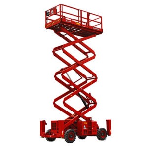 Plateforme ciseaux SR1323D LGMG, nacelle élévatrice, hauteur 15m, capacité 910kg, 4x4, essieux oscillants, pneus pleins, moteur diesel Deutz, stabilité terrain difficile, nivellement automatique, système de surcharge, alarme mouvement, entretien facile, plateforme d'extension, sécurité chantier, performance, travaux en hauteur, maintenance industrielle.
