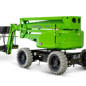 Nacelle 17m 4x4 HR17, diesel ou hybride, compacte et tout-terrain. Portée 9,4 m, sécurité SiOPS®, idéale pour chantiers difficiles et terrains accidentés.
