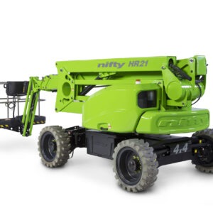 Nacelle 21m 4x4 articulée hybride diesel Niftylift HR21, nacelle automotrice, plateforme élévatrice, travail en hauteur, construction, maintenance industrielle, nacelle écologique, SiOPS, ToughCage, télémétrie Niftylink, nacelle compacte, nacelle tout-terrain.