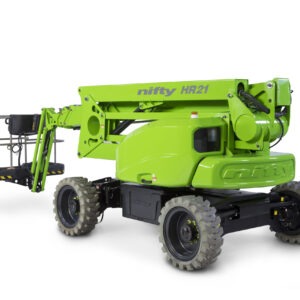 Nacelle 21m électrique HR21E, zéro émission, grande autonomie, portée 13m, sécurité SiOPS®, idéale pour chantiers exigeants et réduction des coûts.