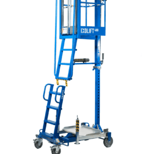 IXOLIFT X400 – Plateforme de travail sécurisée, hauteur de travail 4 m, capacité 150 kg, réglage par vérin à gaz, freins automatiques, compacte et sans entretien, alternative aux échelles, conforme CE et EN 280.