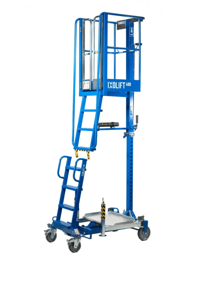 IXOLIFT X400 : nacelle sans CACES compacte et auto-stabilisée, plateforme de travail sécurisée jusqu’à 4 m, idéale pour maintenance industrielle et travaux en hauteur intérieur.