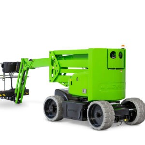 Nacelle 15m étroite HR15N, électrique ou hybride, compacte et sécurisée, idéale pour accès restreints, portée 9,7 m, 180° de rotation et zéro émission.