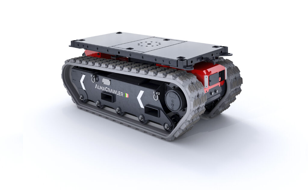 Multi Loader 3.0 RT – Transporteur sur chenilles tout-terrain Almacrawler, capacité 3000 kg, idéal pour la manutention sur terrains accidentés.