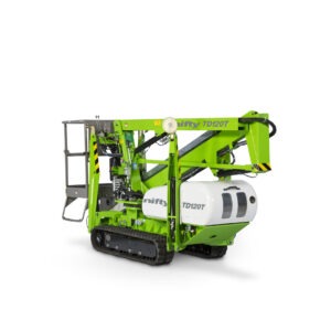 nacelle chenilles 12m stabilisateurs diesel araignée compacte extérieure intérieure bi-énergie 60% pente travaux hauteur élévatrice Kubota