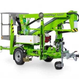 Nacelle tractable 12m NIFTYLIFT 120T sur remorque, compacte et facile à déplacer pour travaux en hauteur, peinture, zinguerie ou électricité.