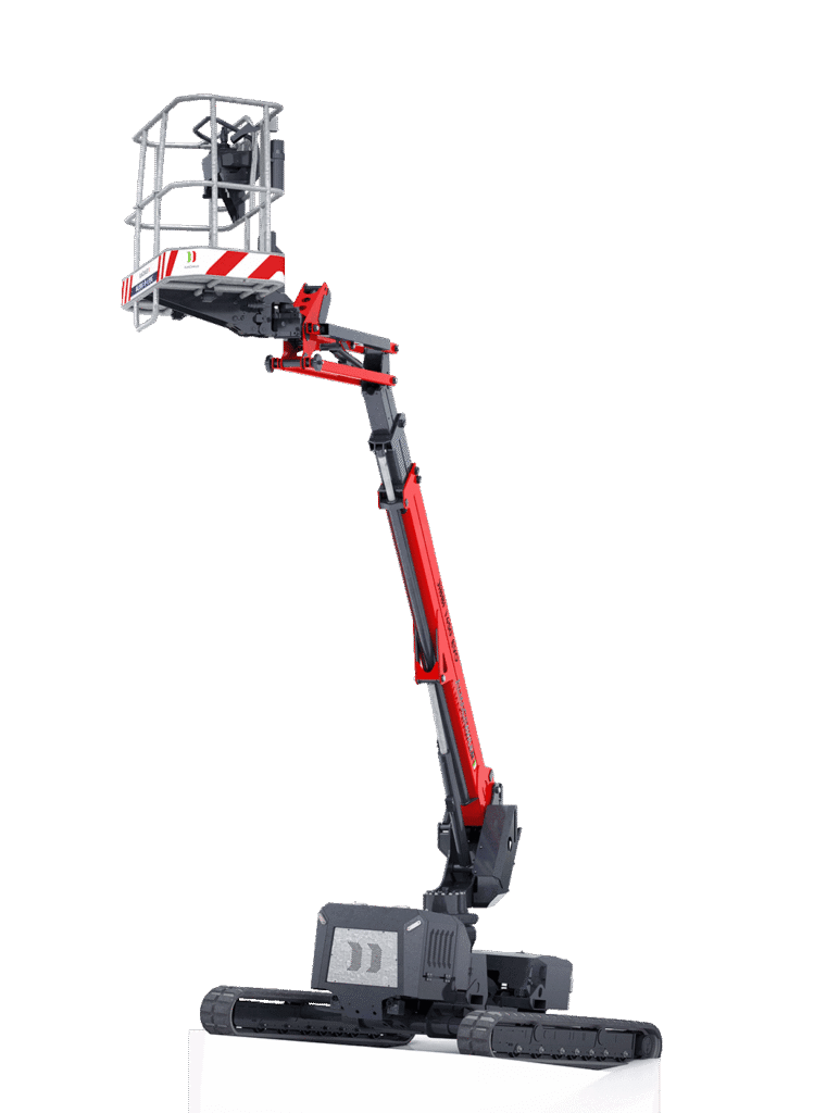 La nacelle 14m chenilles électrique JIBBI 1450 LTH offre performance, compacité et zéro émission pour vos travaux en hauteur sur tous types de terrains.